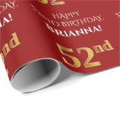 52e verjaardag: Elegant, rood, faux gouden look Cadeaupapier (Rol Hoek)