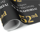 52e verjaardag: Elegant, zwart, Faux Gold look Cadeaupapier (Rol Hoek)