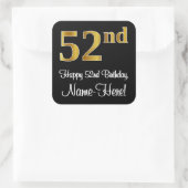 52e verjaardag - Elegante luxe Faux Gold look # Vierkante Sticker (Tas)