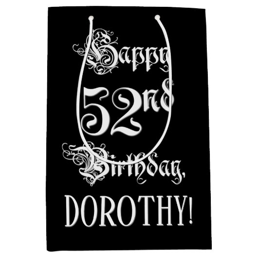 52e verjaardag: Fancy, elegant script + aangepaste Medium Cadeauzakje (Voorkant)