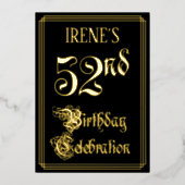 52e verjaardag — Fancy script en aangepaste naam Folie Uitnodiging (Voorkant)