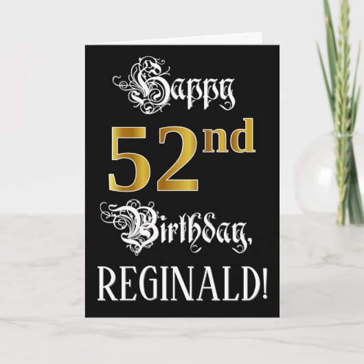52e verjaardag — Fancy script; Faux Gold Kijk; naa Kaart (Voorkant)