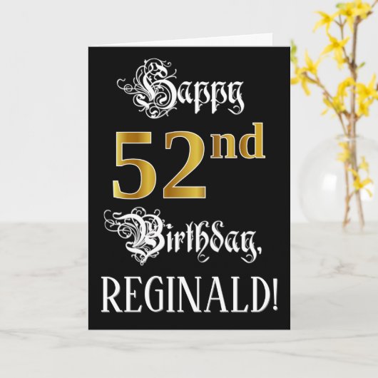 52e verjaardag — Fancy script; Faux Gold Kijk; naa Kaart (Gele Bloem)
