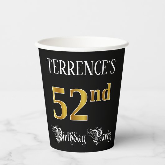 52e verjaardag — Fancy script, Faux Gold look Papieren Bekers (Voorkant)