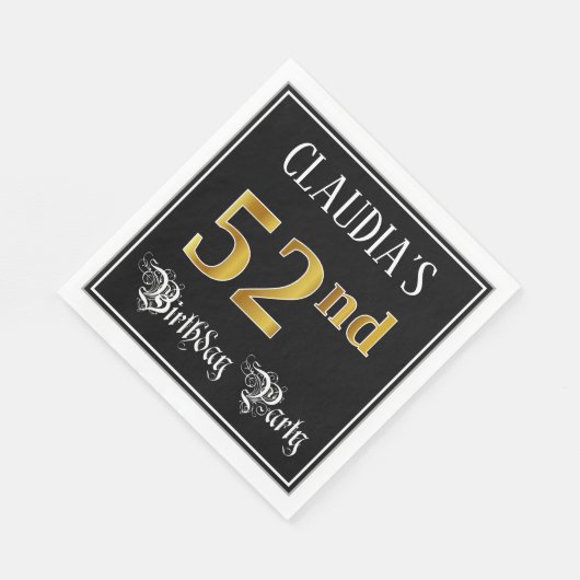 52e verjaardag — Fancy script, Faux Gold look Servet (Hoek)