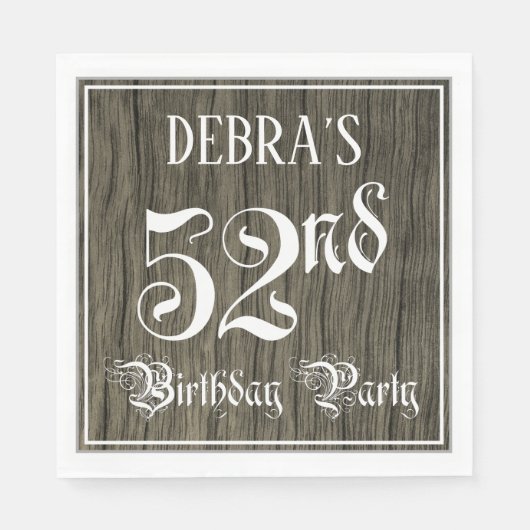 52e verjaardag — Fancy script, Faux Wood Kijk Servet (Voorkant)