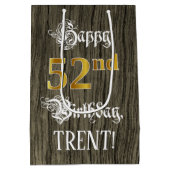 52e verjaardag: Faux Gold look & Faux Wood Pattern Medium Cadeauzakje (Achterkant)