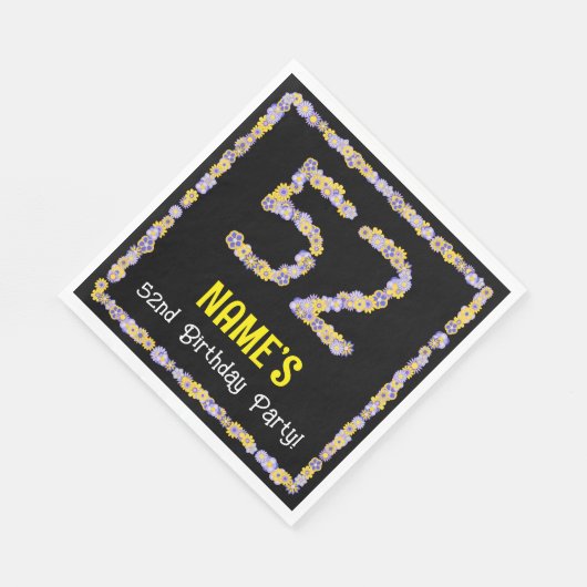 52e verjaardag: Floral Flowers Number, Custom Name Servet (Hoek)