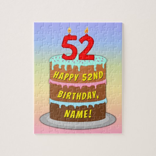 52e verjaardag: Fun Cake and Candles + Custom Name Legpuzzel (Verticaal)