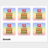 52e verjaardag: Fun Cake and Candles + Custom Name Vierkante Sticker (Vel)