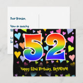 52e verjaardag: Fun Hearts Pattern, Regenboog 52 Briefkaart (Voorkant / Achterkant)