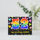 52e verjaardag: Fun Hearts Pattern, Regenboog 52 Briefkaart (Staand voorkant)