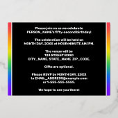 52e verjaardag: Fun, kleurrijk regenboogpatroon Folie Uitnodiging (Achterkant)