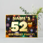 52e verjaardag: Fun, kleurrijke Fireworks look Folie Uitnodiging (Staand Voorkant)