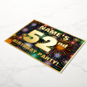 52e verjaardag: Fun, kleurrijke Fireworks look Folie Uitnodiging (Gedraaid)