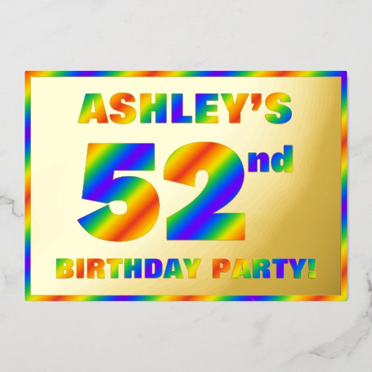 52e verjaardag - Fun, regenboogspectrum "52" Folie Uitnodiging (Voorkant)