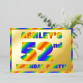 52e verjaardag - Fun, regenboogspectrum "52" Folie Uitnodiging (Staand Voorkant)