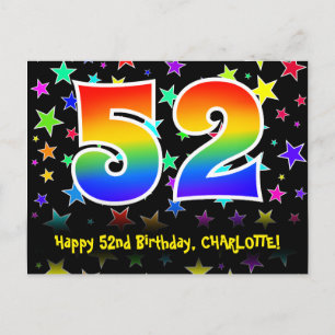 52e Verjaardag: Fun Sterren Patroon, Regenboog 52, Briefkaart