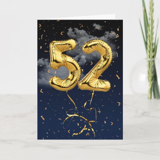 52e verjaardag Gold Mylar ballon en Confetti Card Kaart (Voorkant)