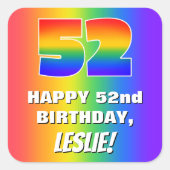 52e verjaardag: kleurrijk, vun regenboogpatroon #  vierkante sticker (Voorkant)
