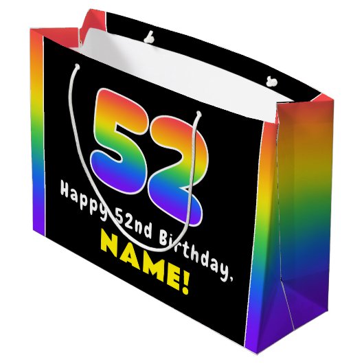 52e verjaardag: kleurrijke regenboog # 52, Naam va Groot Cadeauzakje (Achterkant Gekanteld)