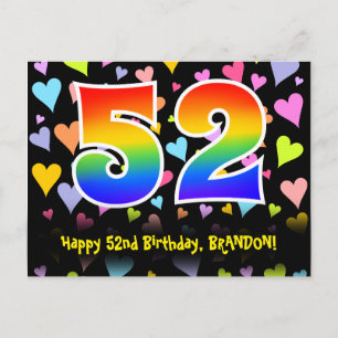52e verjaardag: Leuk hartenpatroon, Regenboog 52 Briefkaart