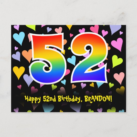 52e verjaardag: Leuk hartenpatroon, Regenboog 52 Briefkaart (Voorkant)