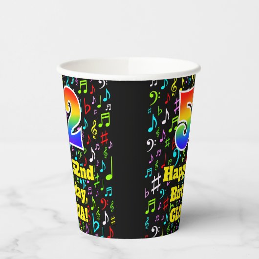 52e Verjaardag: Leuk Muzieknoten Patroon, Regenboo Papieren Bekers (Links)