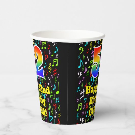 52e Verjaardag: Leuk Muzieknoten Patroon, Regenboo Papieren Bekers (Rechts)