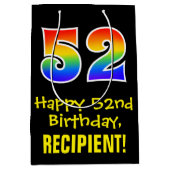 52e verjaardag: Leuk, Vet, Kleurrijk, Regenboog "5 Medium Cadeauzakje (Voorkant)
