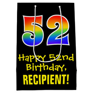 52e verjaardag: Leuk, Vet, Kleurrijk, Regenboog "5 Medium Cadeauzakje