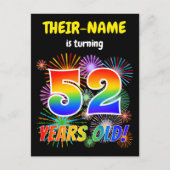 52e verjaardag - Leuk vuurwerk, Rainbow Look "52" Briefkaart (Voorkant)