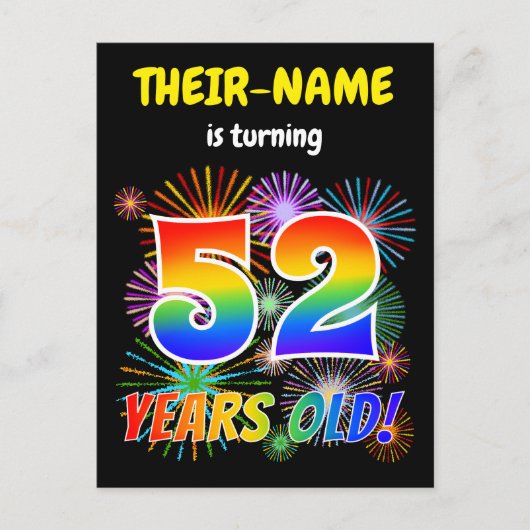52e verjaardag - Leuk vuurwerk, Rainbow Look "52" Briefkaart (Voorkant)