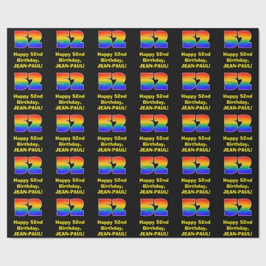 52e verjaardag: Leuke, kleurrijke regenboog geïnsp Cadeaupapier (Zoom)