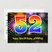 52e verjaardag – Leuke vuurwerkpatroon + Regenboog Briefkaart (Voorkant / Achterkant)
