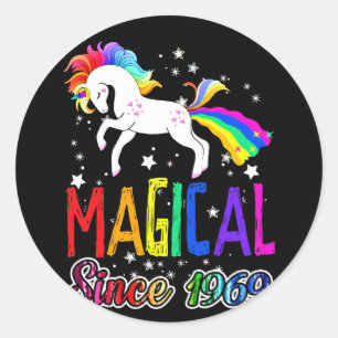 52e verjaardag Magical Farting Unicorn Rainbow 196 Ronde Sticker