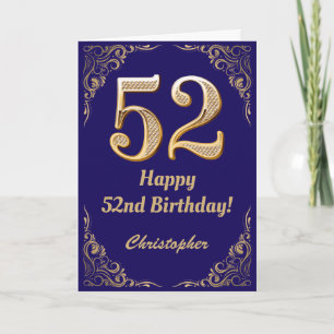 52e verjaardag marinenblauw en goudglitter Lijst Kaart