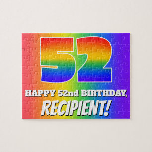 52e verjaardag — Meerkleurig regenboogpatroon "52" Legpuzzel