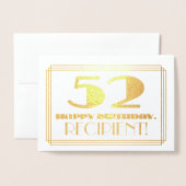 52e verjaardag; naam + Art Deco geïnspireerd look  Folie Kaarten (Voorkant met envelop)