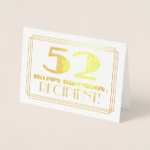 52e verjaardag; naam + Art Deco geïnspireerd look  Folie Kaarten (Voorkant)