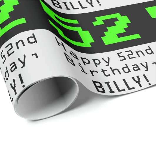 52e verjaardag - Nerdy / Geeky stijl "52" en naam Cadeaupapier (Rol Hoek)