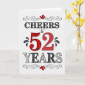 52e verjaardag Proost in rood wit zwart patroon Kaart (Gele Bloem)