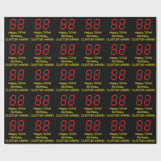52e verjaardag: Red Digital Clock Style "52" + naa Cadeaupapier (Vlak)