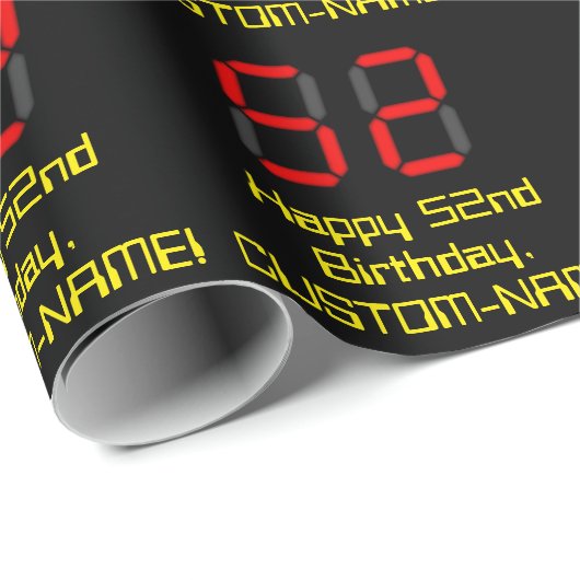 52e verjaardag: Red Digital Clock Style "52" + naa Cadeaupapier (Rol Hoek)