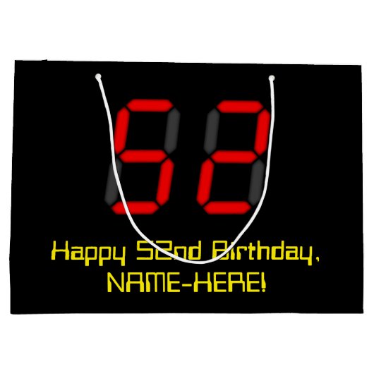 52e verjaardag: Red Digital Clock Style "52" + naa Groot Cadeauzakje (Achterkant)