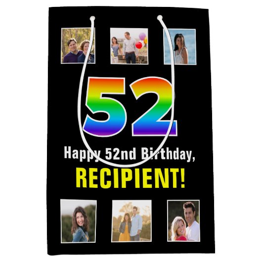 52e verjaardag: Regenboog "52", aangepaste foto's  Medium Cadeauzakje (Voorkant)