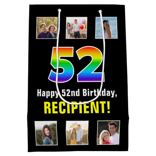 52e verjaardag: Regenboog "52", aangepaste foto's  Medium Cadeauzakje (Achterkant)