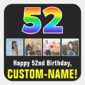 52e verjaardag: Regenboog "52"; Aangepaste foto's  Vierkante Sticker (Voorkant)
