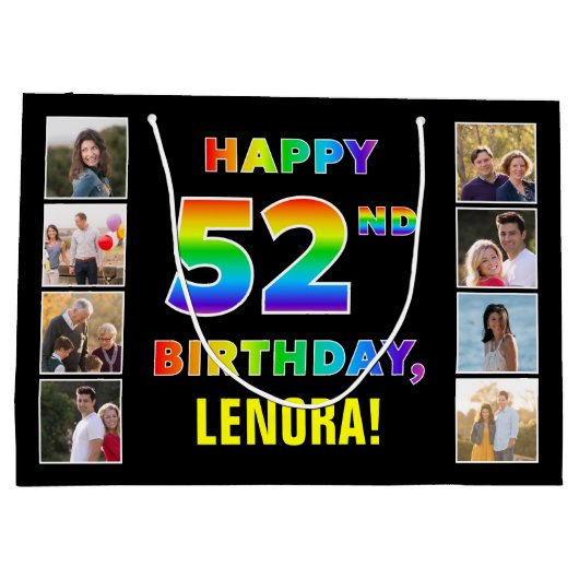 52e verjaardag: Regenboogtekst, aangepaste foto's  Groot Cadeauzakje (Achterkant)