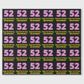 52e verjaardag: Roze strepen en hart "52" + naam Cadeaupapier (Vlak)